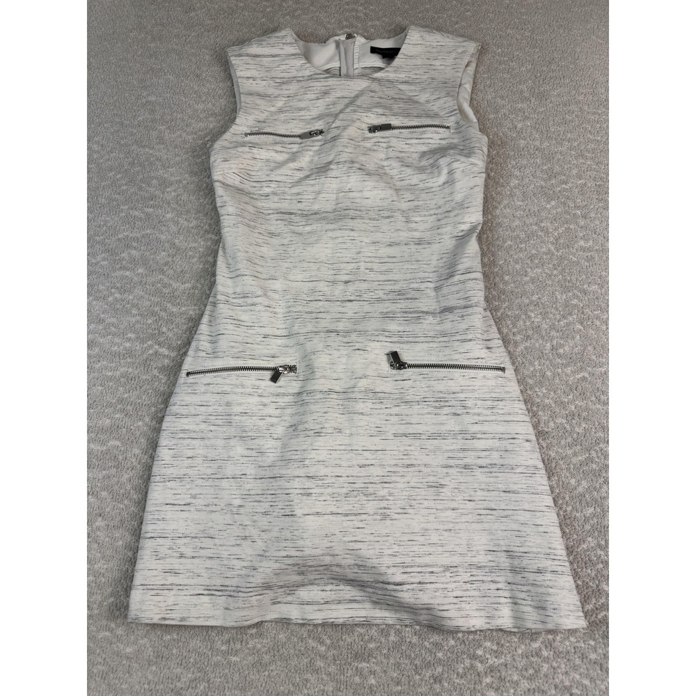 Banana Republic Dress Womens 2 White Gray Zip Pockets Sleeveless Sheath Back Zip